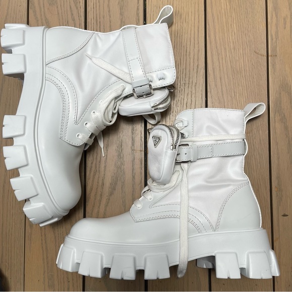 Prada Monolith Mini Bag Lug Sole Combat Boot SZ 9 US Mens Logo Pouch Ankle Black - Picture 2 of 14